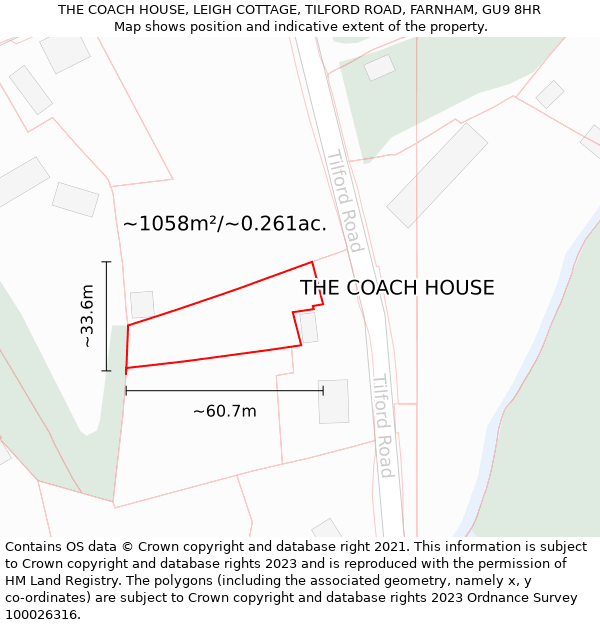 THE COACH HOUSE, LEIGH COTTAGE, TILFORD ROAD, FARNHAM, GU9 8HR: Plot and title map