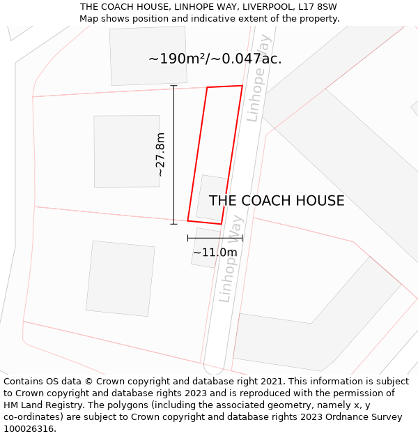 THE COACH HOUSE, LINHOPE WAY, LIVERPOOL, L17 8SW: Plot and title map