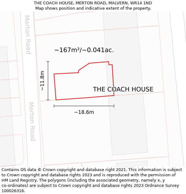 THE COACH HOUSE, MERTON ROAD, MALVERN, WR14 1ND: Plot and title map
