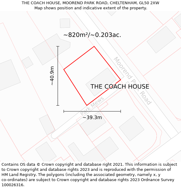 THE COACH HOUSE, MOOREND PARK ROAD, CHELTENHAM, GL50 2XW: Plot and title map