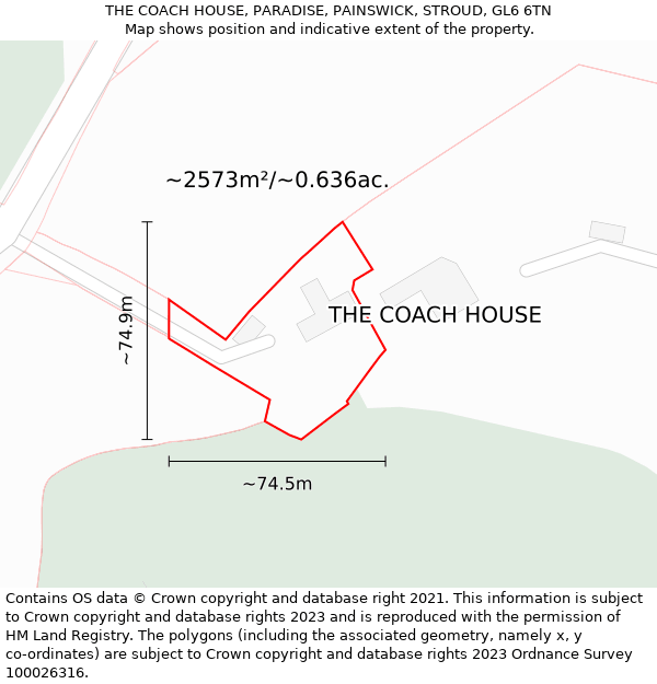 THE COACH HOUSE, PARADISE, PAINSWICK, STROUD, GL6 6TN: Plot and title map