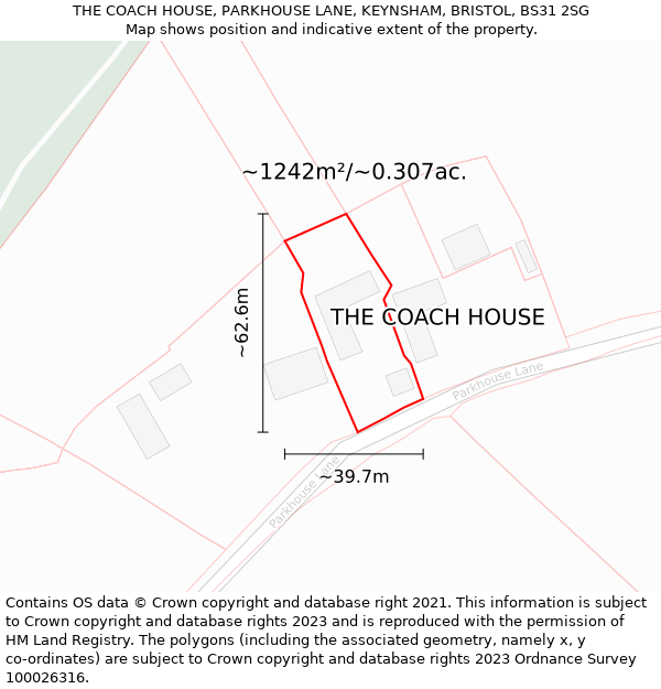 THE COACH HOUSE, PARKHOUSE LANE, KEYNSHAM, BRISTOL, BS31 2SG: Plot and title map
