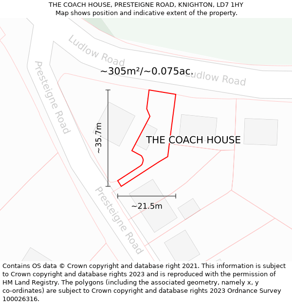 THE COACH HOUSE, PRESTEIGNE ROAD, KNIGHTON, LD7 1HY: Plot and title map