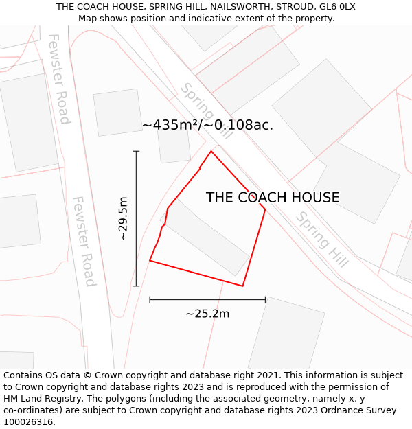 THE COACH HOUSE, SPRING HILL, NAILSWORTH, STROUD, GL6 0LX: Plot and title map
