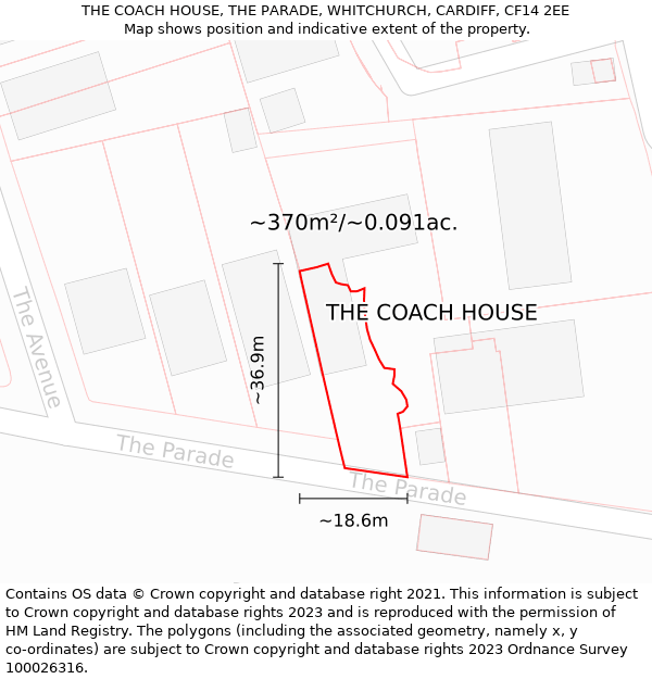 THE COACH HOUSE, THE PARADE, WHITCHURCH, CARDIFF, CF14 2EE: Plot and title map