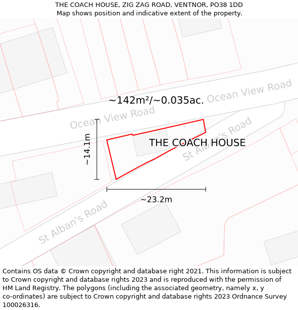 THE COACH HOUSE, ZIG ZAG ROAD, VENTNOR, PO38 1DD: Plot and title map