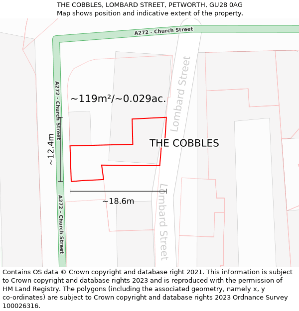 THE COBBLES, LOMBARD STREET, PETWORTH, GU28 0AG: Plot and title map