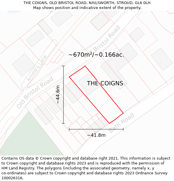 THE COIGNS, OLD BRISTOL ROAD, NAILSWORTH, STROUD, GL6 0LH: Plot and title map