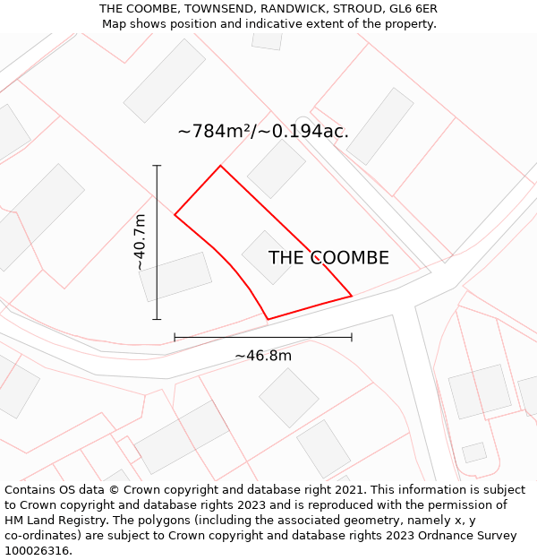 THE COOMBE, TOWNSEND, RANDWICK, STROUD, GL6 6ER: Plot and title map