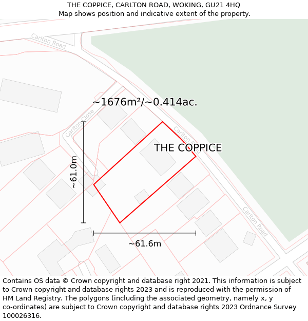 THE COPPICE, CARLTON ROAD, WOKING, GU21 4HQ: Plot and title map