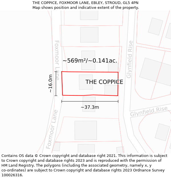THE COPPICE, FOXMOOR LANE, EBLEY, STROUD, GL5 4PN: Plot and title map