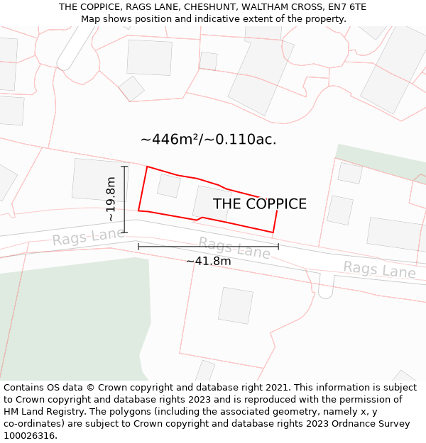 THE COPPICE, RAGS LANE, CHESHUNT, WALTHAM CROSS, EN7 6TE: Plot and title map