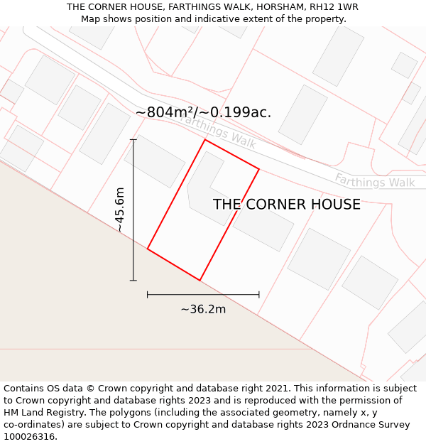 THE CORNER HOUSE, FARTHINGS WALK, HORSHAM, RH12 1WR: Plot and title map