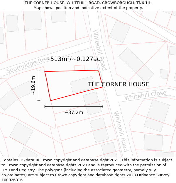 THE CORNER HOUSE, WHITEHILL ROAD, CROWBOROUGH, TN6 1JL: Plot and title map