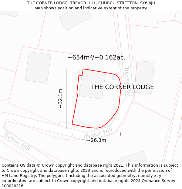 THE CORNER LODGE, TREVOR HILL, CHURCH STRETTON, SY6 6JH: Plot and title map