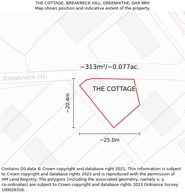 THE COTTAGE, BREAKNECK HILL, GREENHITHE, DA9 9RH: Plot and title map