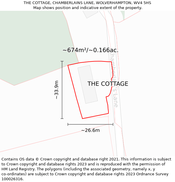 THE COTTAGE, CHAMBERLAINS LANE, WOLVERHAMPTON, WV4 5HS: Plot and title map