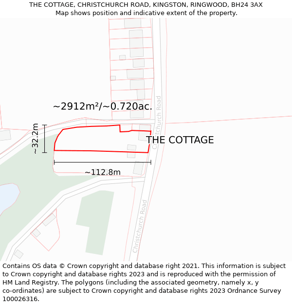 THE COTTAGE, CHRISTCHURCH ROAD, KINGSTON, RINGWOOD, BH24 3AX: Plot and title map