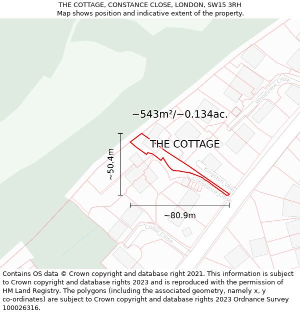 THE COTTAGE, CONSTANCE CLOSE, LONDON, SW15 3RH: Plot and title map