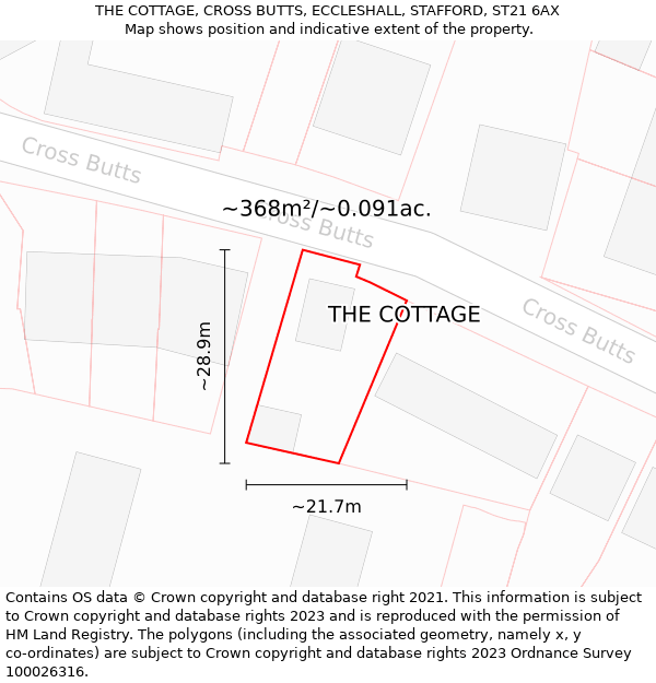 THE COTTAGE, CROSS BUTTS, ECCLESHALL, STAFFORD, ST21 6AX: Plot and title map