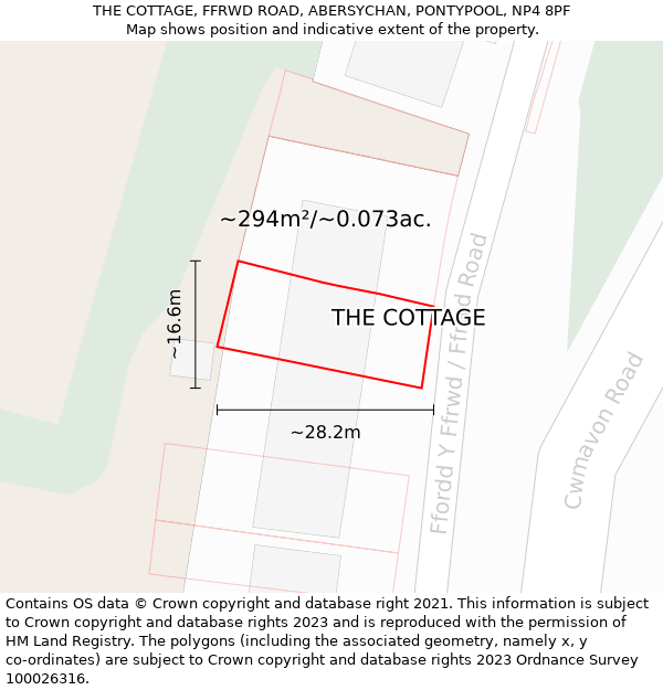 THE COTTAGE, FFRWD ROAD, ABERSYCHAN, PONTYPOOL, NP4 8PF: Plot and title map