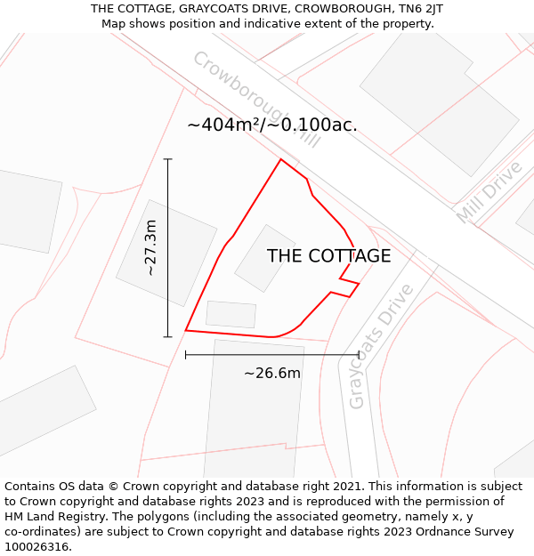 THE COTTAGE, GRAYCOATS DRIVE, CROWBOROUGH, TN6 2JT: Plot and title map