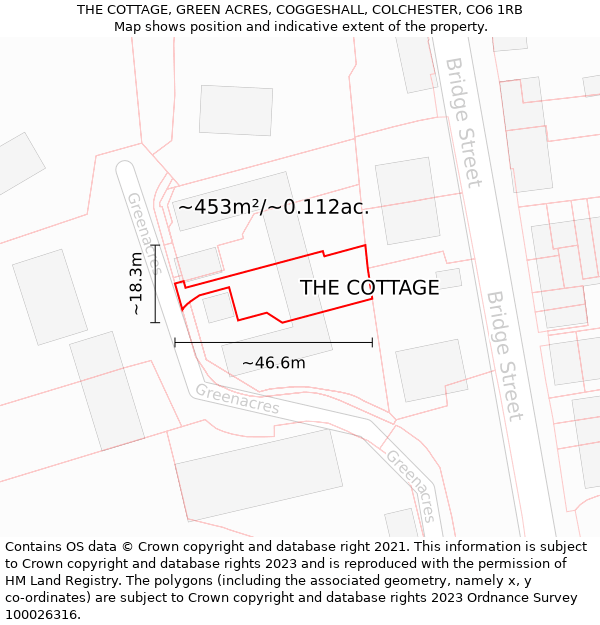 THE COTTAGE, GREEN ACRES, COGGESHALL, COLCHESTER, CO6 1RB: Plot and title map