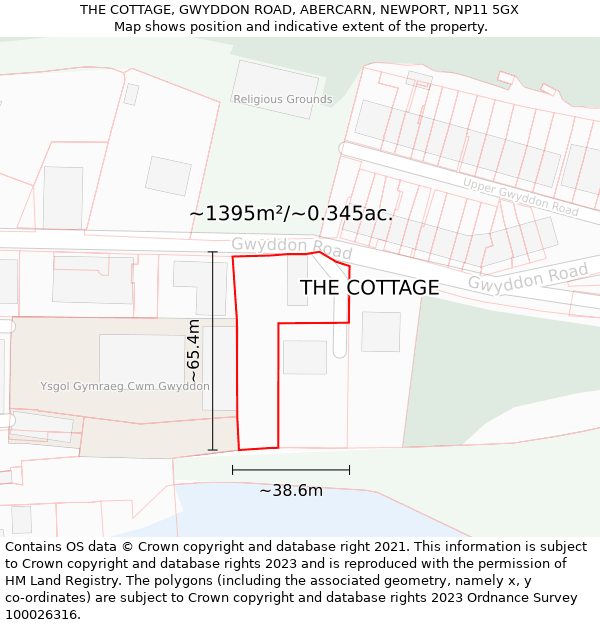 THE COTTAGE, GWYDDON ROAD, ABERCARN, NEWPORT, NP11 5GX: Plot and title map