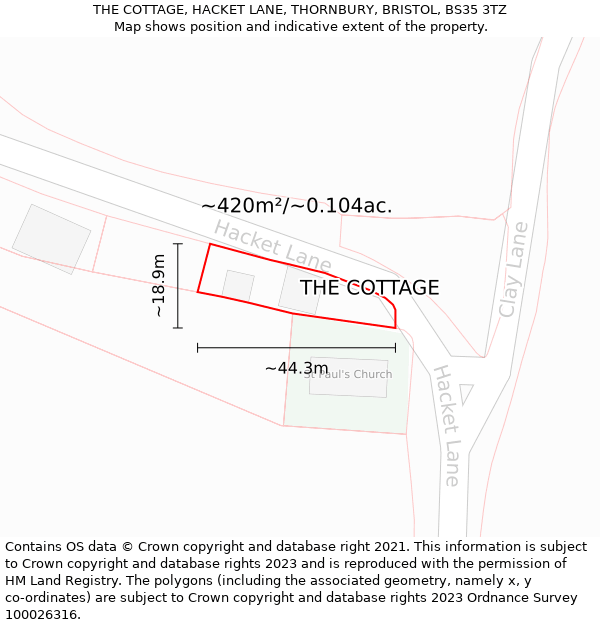 THE COTTAGE, HACKET LANE, THORNBURY, BRISTOL, BS35 3TZ: Plot and title map