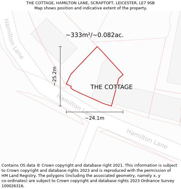THE COTTAGE, HAMILTON LANE, SCRAPTOFT, LEICESTER, LE7 9SB: Plot and title map