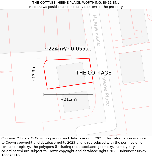 THE COTTAGE, HEENE PLACE, WORTHING, BN11 3NL: Plot and title map