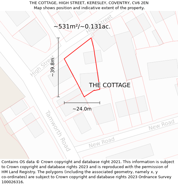THE COTTAGE, HIGH STREET, KERESLEY, COVENTRY, CV6 2EN: Plot and title map