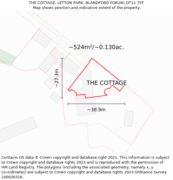 THE COTTAGE, LETTON PARK, BLANDFORD FORUM, DT11 7ST: Plot and title map