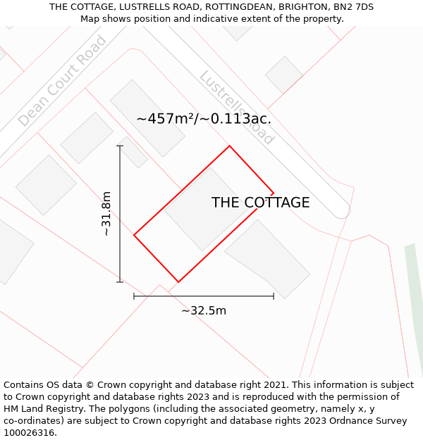 THE COTTAGE, LUSTRELLS ROAD, ROTTINGDEAN, BRIGHTON, BN2 7DS: Plot and title map
