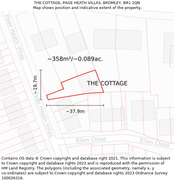 THE COTTAGE, PAGE HEATH VILLAS, BROMLEY, BR1 2QN: Plot and title map