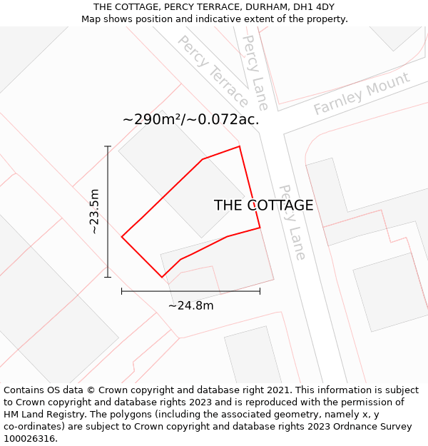 THE COTTAGE, PERCY TERRACE, DURHAM, DH1 4DY: Plot and title map