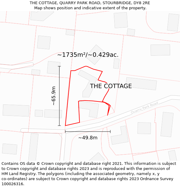 THE COTTAGE, QUARRY PARK ROAD, STOURBRIDGE, DY8 2RE: Plot and title map