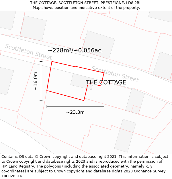 THE COTTAGE, SCOTTLETON STREET, PRESTEIGNE, LD8 2BL: Plot and title map