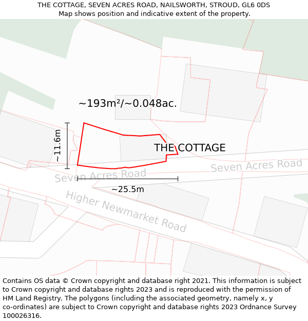 THE COTTAGE, SEVEN ACRES ROAD, NAILSWORTH, STROUD, GL6 0DS: Plot and title map