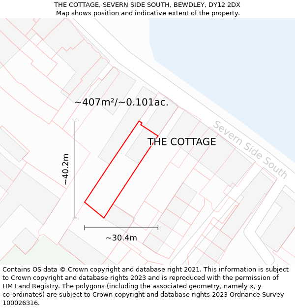 THE COTTAGE, SEVERN SIDE SOUTH, BEWDLEY, DY12 2DX: Plot and title map