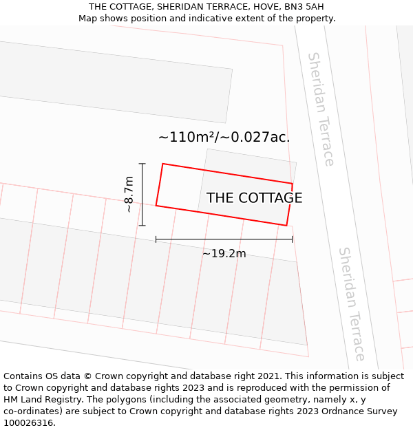 THE COTTAGE, SHERIDAN TERRACE, HOVE, BN3 5AH: Plot and title map
