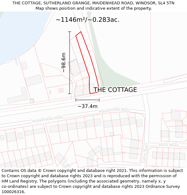 THE COTTAGE, SUTHERLAND GRANGE, MAIDENHEAD ROAD, WINDSOR, SL4 5TN: Plot and title map