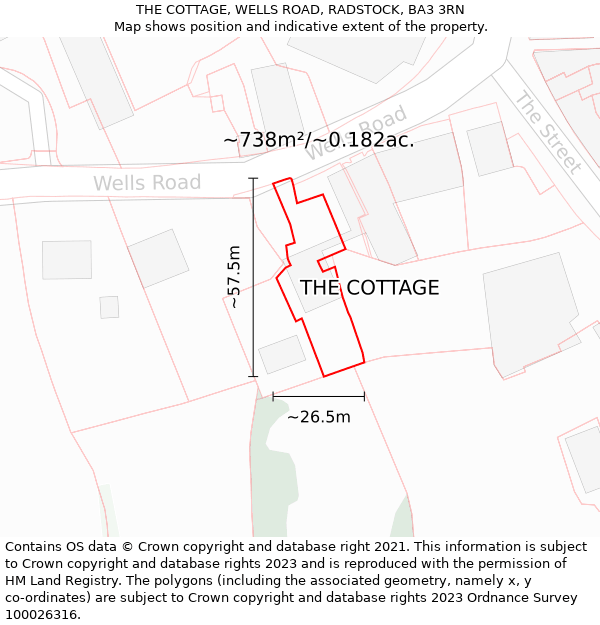 THE COTTAGE, WELLS ROAD, RADSTOCK, BA3 3RN: Plot and title map