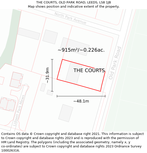 THE COURTS, OLD PARK ROAD, LEEDS, LS8 1JB: Plot and title map