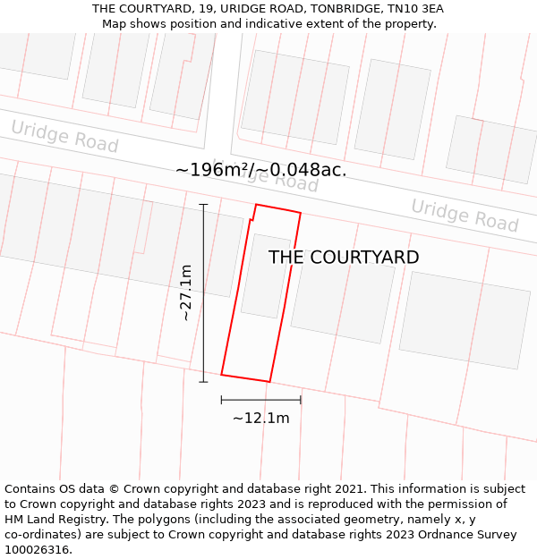 THE COURTYARD, 19, URIDGE ROAD, TONBRIDGE, TN10 3EA: Plot and title map