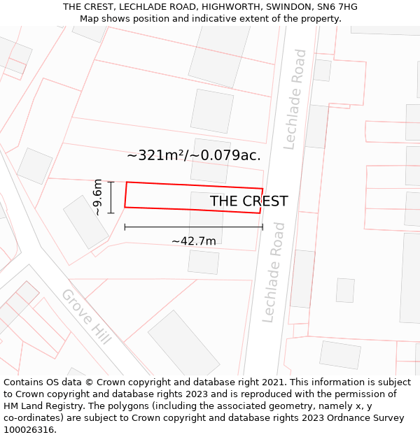 THE CREST, LECHLADE ROAD, HIGHWORTH, SWINDON, SN6 7HG: Plot and title map