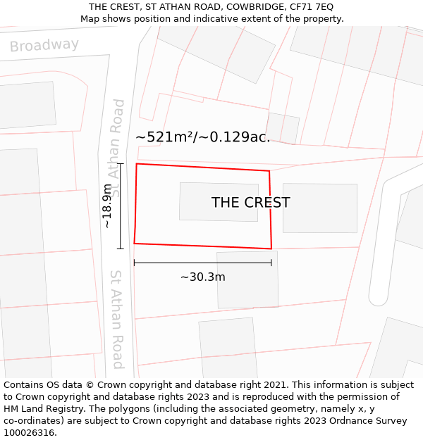 THE CREST, ST ATHAN ROAD, COWBRIDGE, CF71 7EQ: Plot and title map