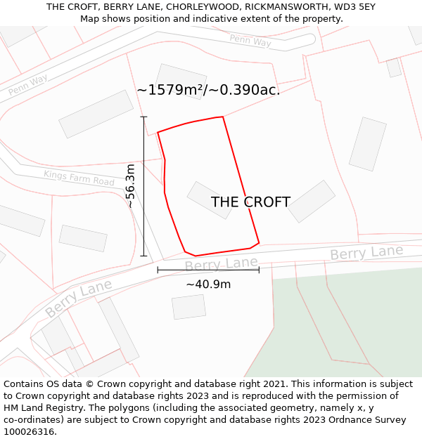 THE CROFT, BERRY LANE, CHORLEYWOOD, RICKMANSWORTH, WD3 5EY: Plot and title map