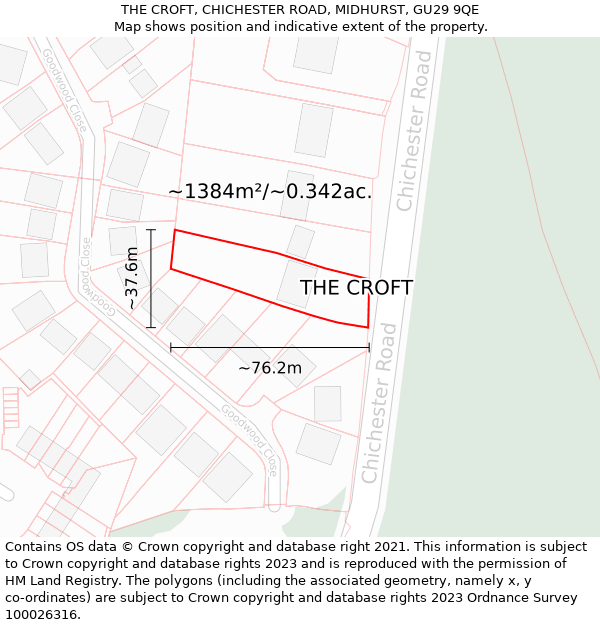 THE CROFT, CHICHESTER ROAD, MIDHURST, GU29 9QE: Plot and title map