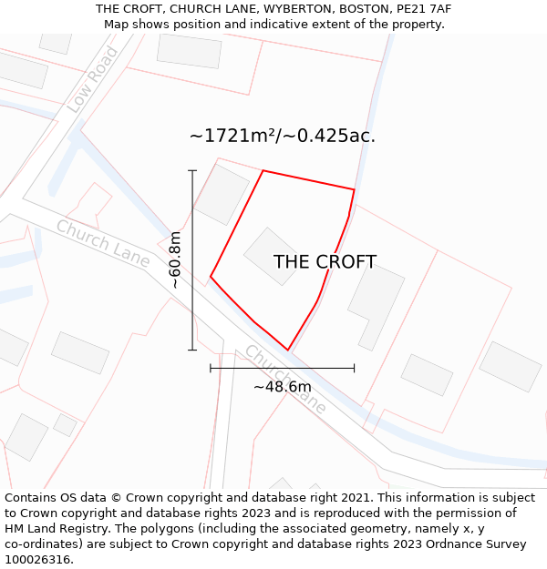 THE CROFT, CHURCH LANE, WYBERTON, BOSTON, PE21 7AF: Plot and title map